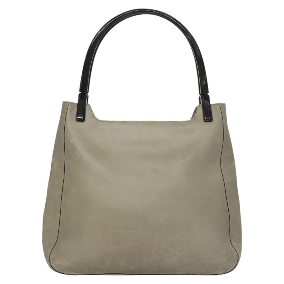 PRADA Shoulder Bag Leather Plastic Gray Dark Brown Auth bs21988