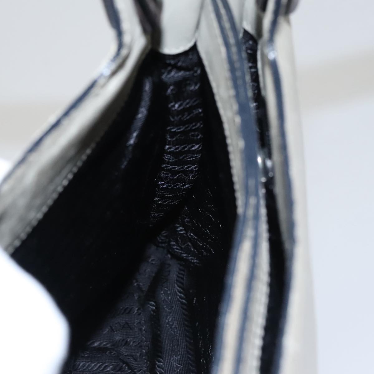 PRADA Shoulder Bag Leather Plastic Gray Dark Brown Auth bs21988