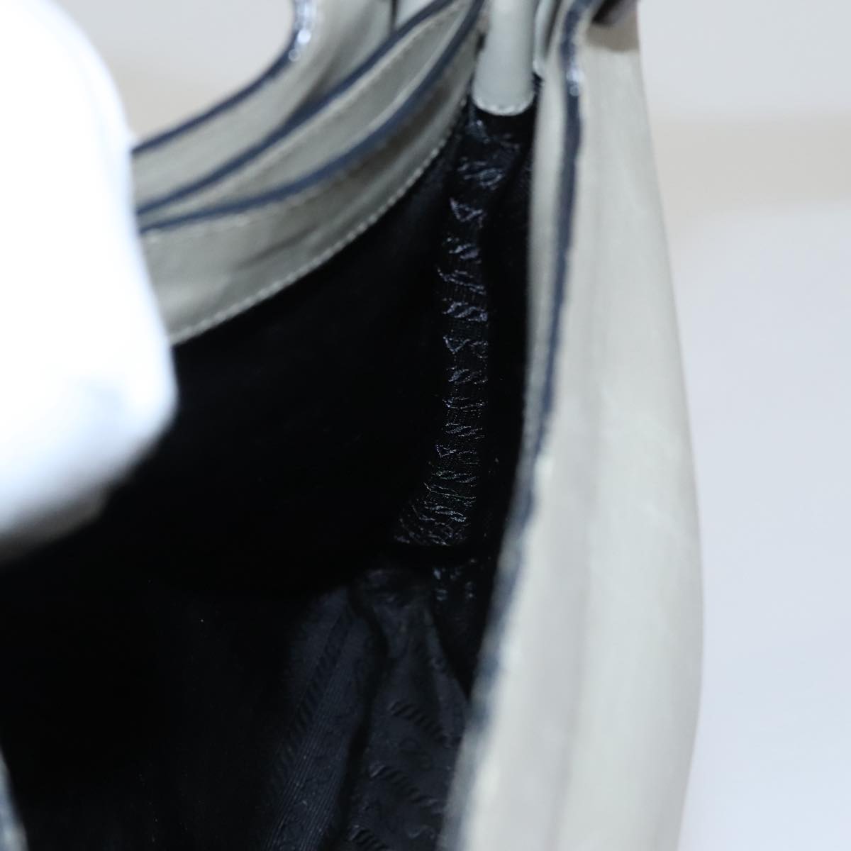 PRADA Shoulder Bag Leather Plastic Gray Dark Brown Auth bs21988