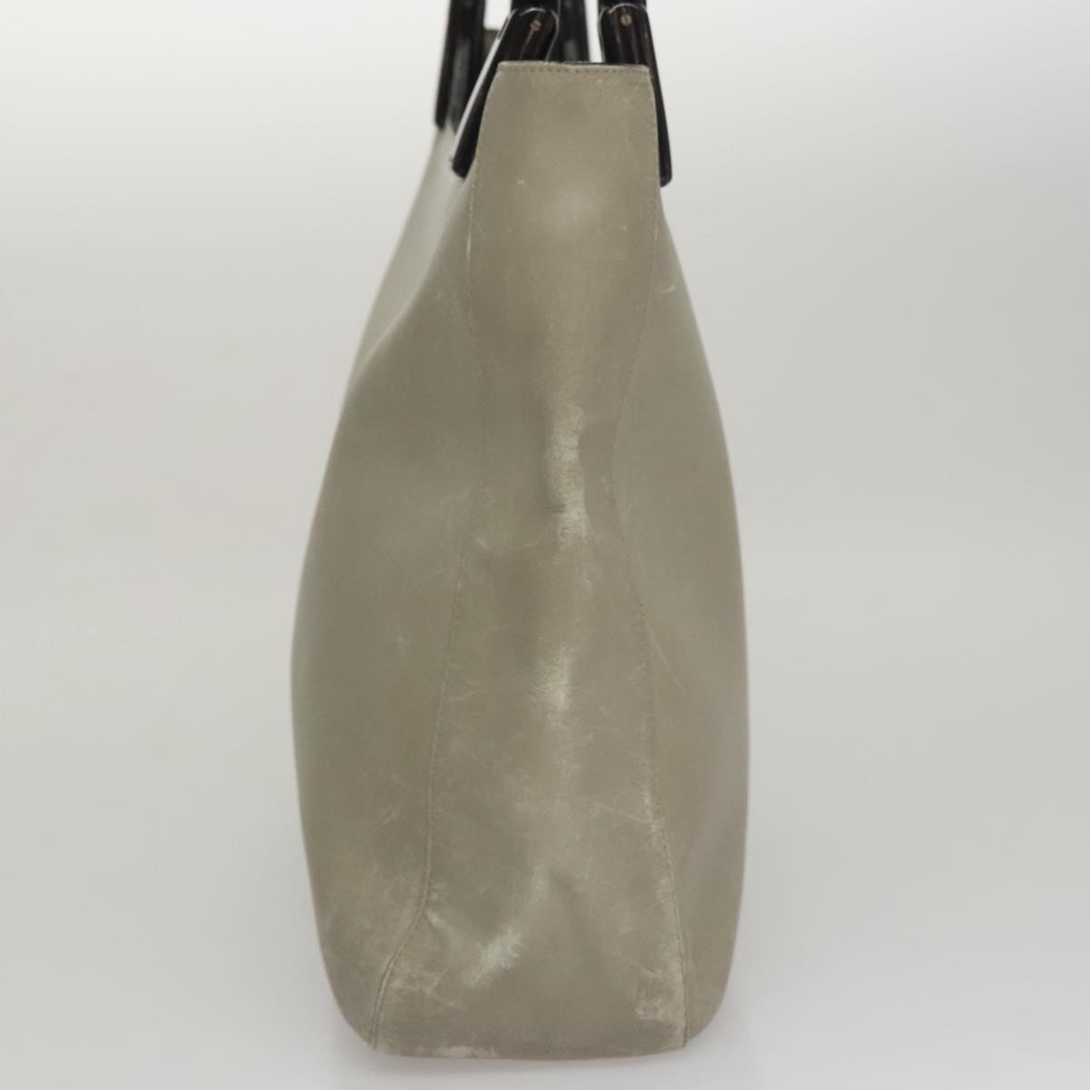 PRADA Shoulder Bag Leather Plastic Gray Dark Brown Auth bs21988