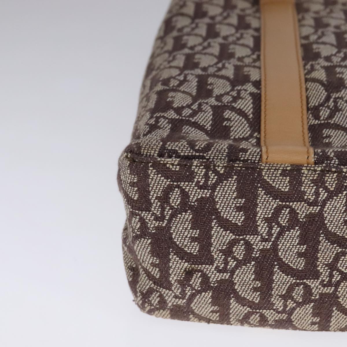 Christian Dior Trotter Canvas Hand Bag Brown Gold Auth bs21990