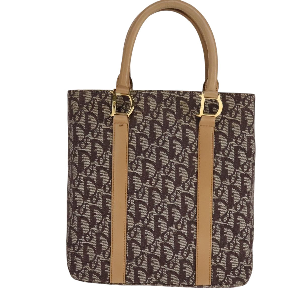 Christian Dior Trotter Canvas Hand Bag Brown Gold Auth bs21990