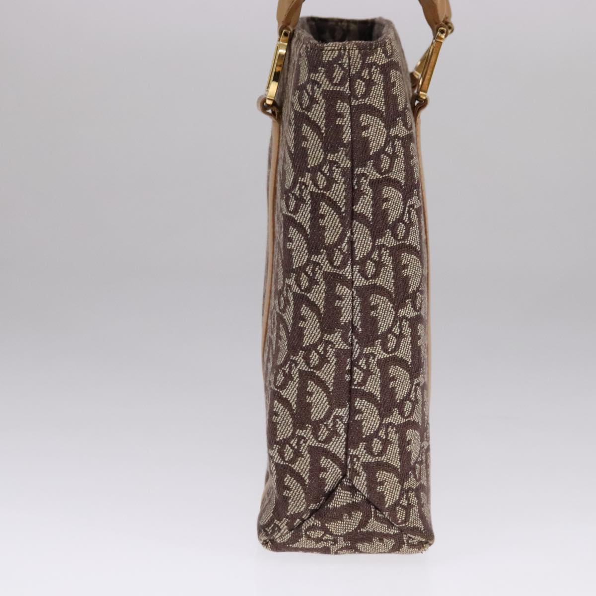 Christian Dior Trotter Canvas Hand Bag Brown Gold Auth bs21990