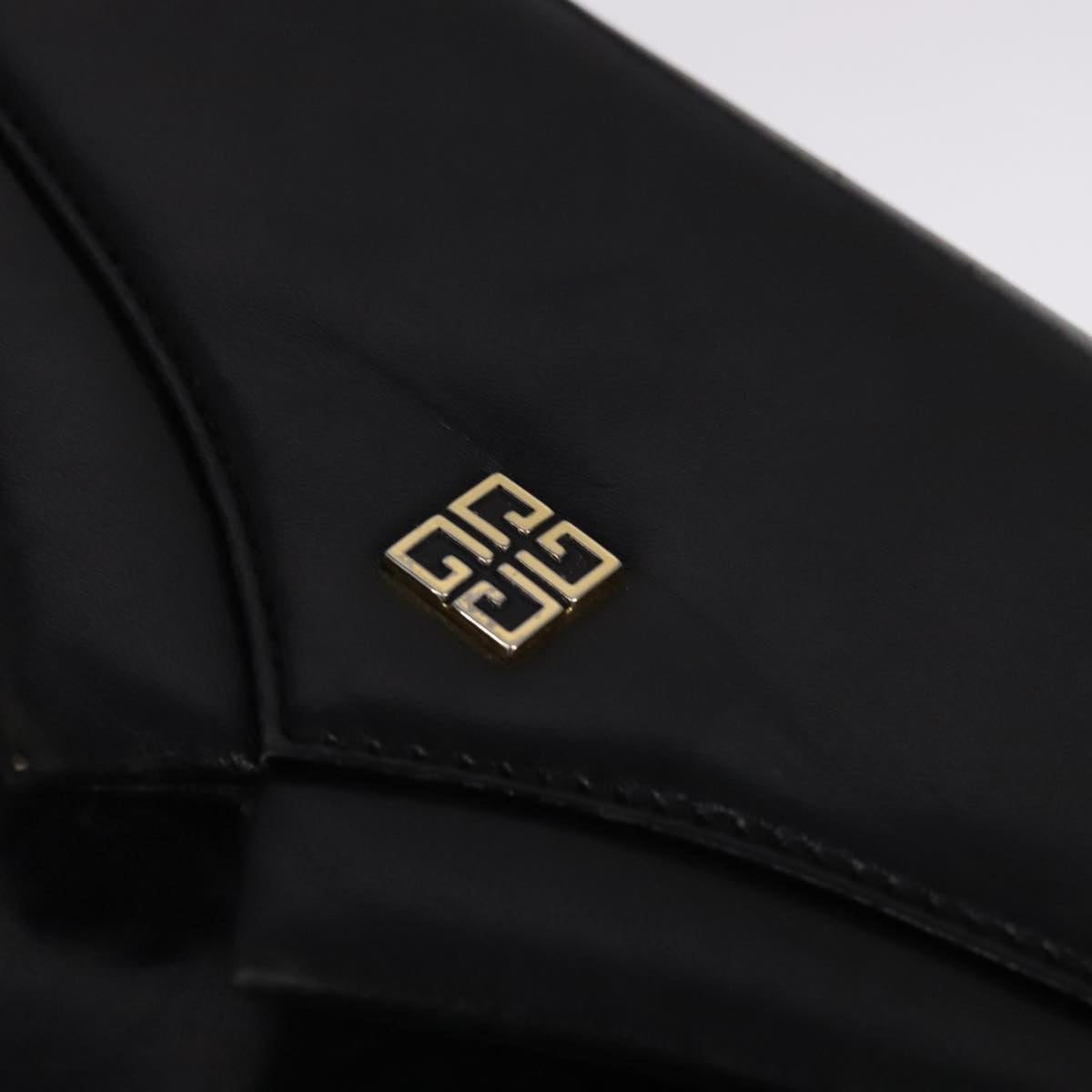 GIVENCHY Hand Bag Leather Black Gold Auth bs21995