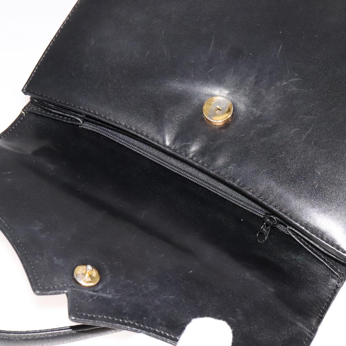 GIVENCHY Hand Bag Leather Black Gold Auth bs21995