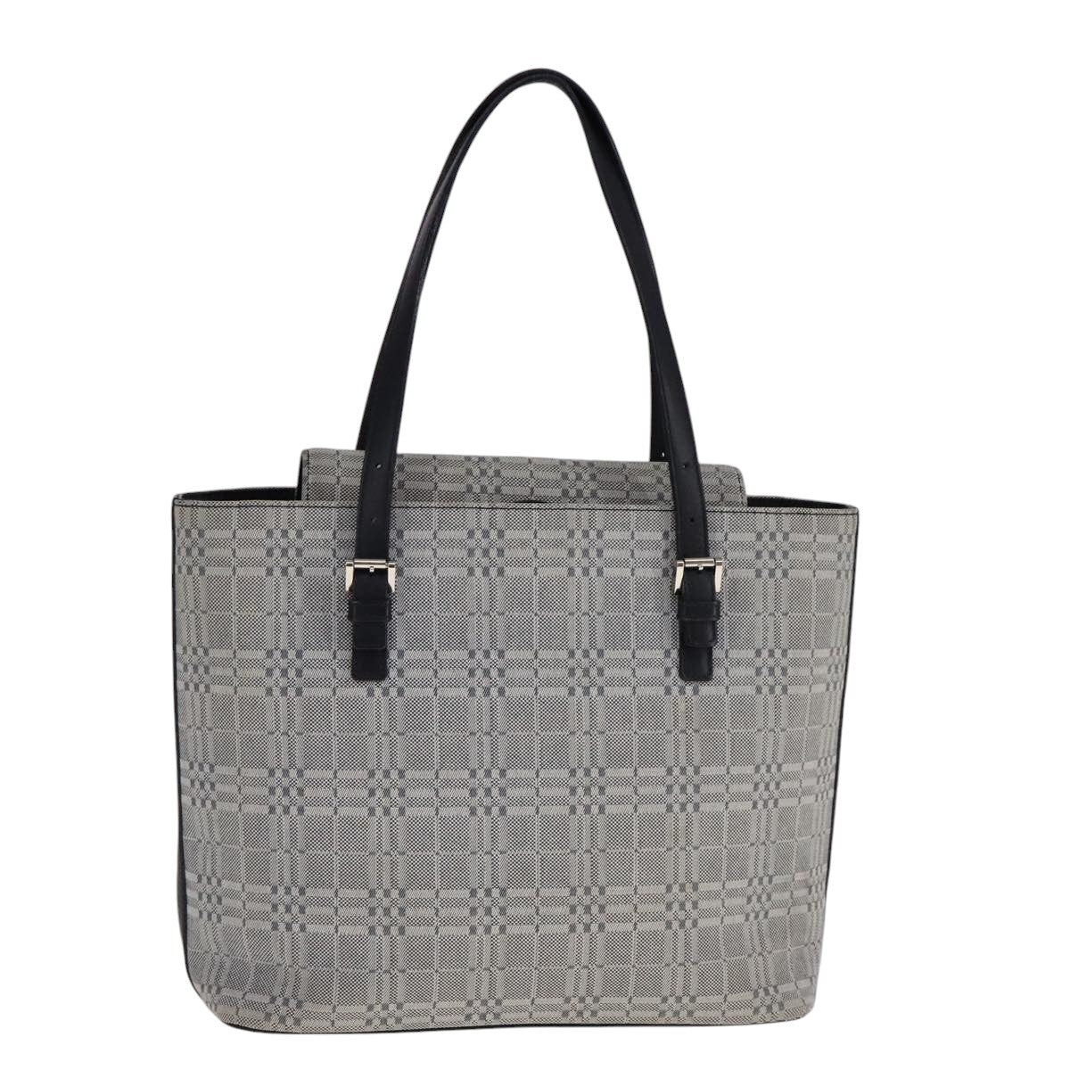 BURBERRY Nova Check Tote Bag Canvas Leather Gray Silver Auth bs21996