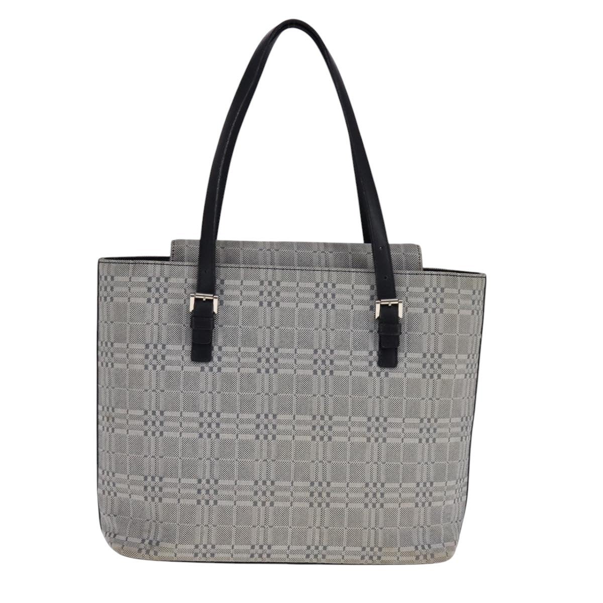 BURBERRY Nova Check Tote Bag Canvas Leather Gray Silver Auth bs21996