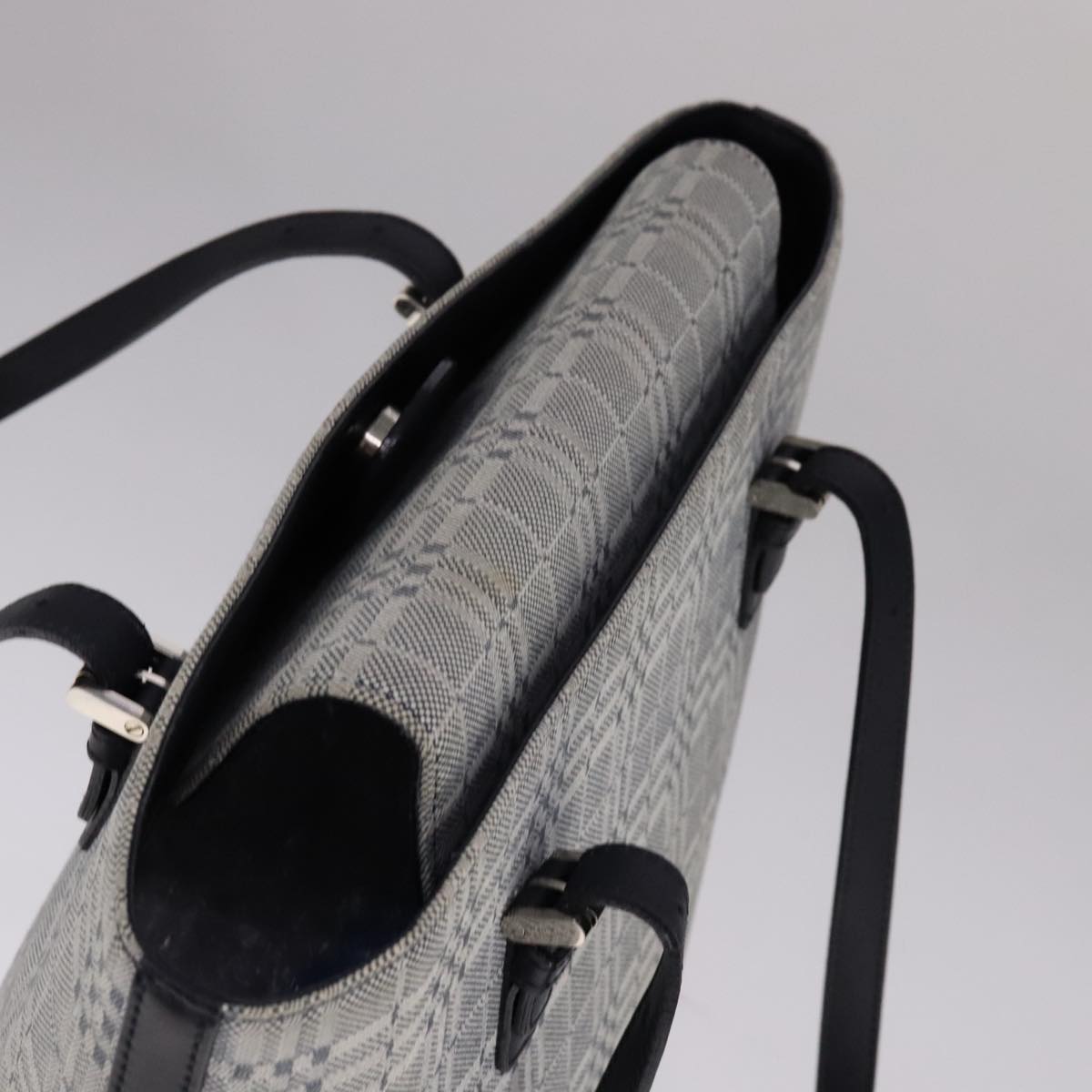 BURBERRY Nova Check Tote Bag Canvas Leather Gray Silver Auth bs21996