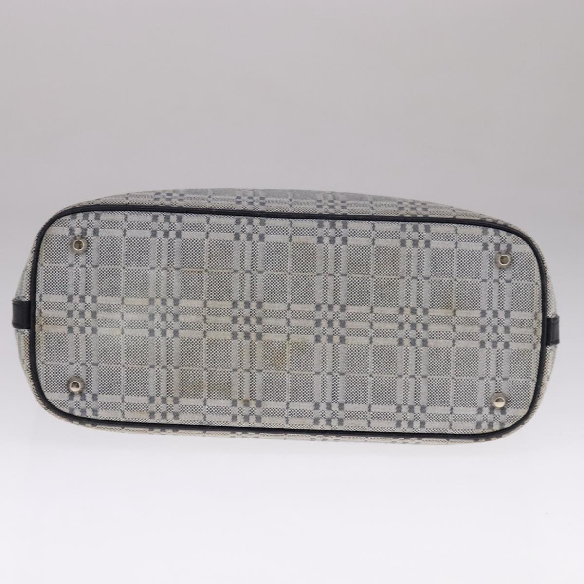 BURBERRY Nova Check Tote Bag Canvas Leather Gray Silver Auth bs21996