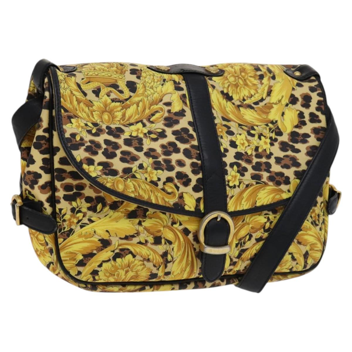 Gianni Versace Shoulder Bag PVC Leather Yellow Black gold Auth bs21999