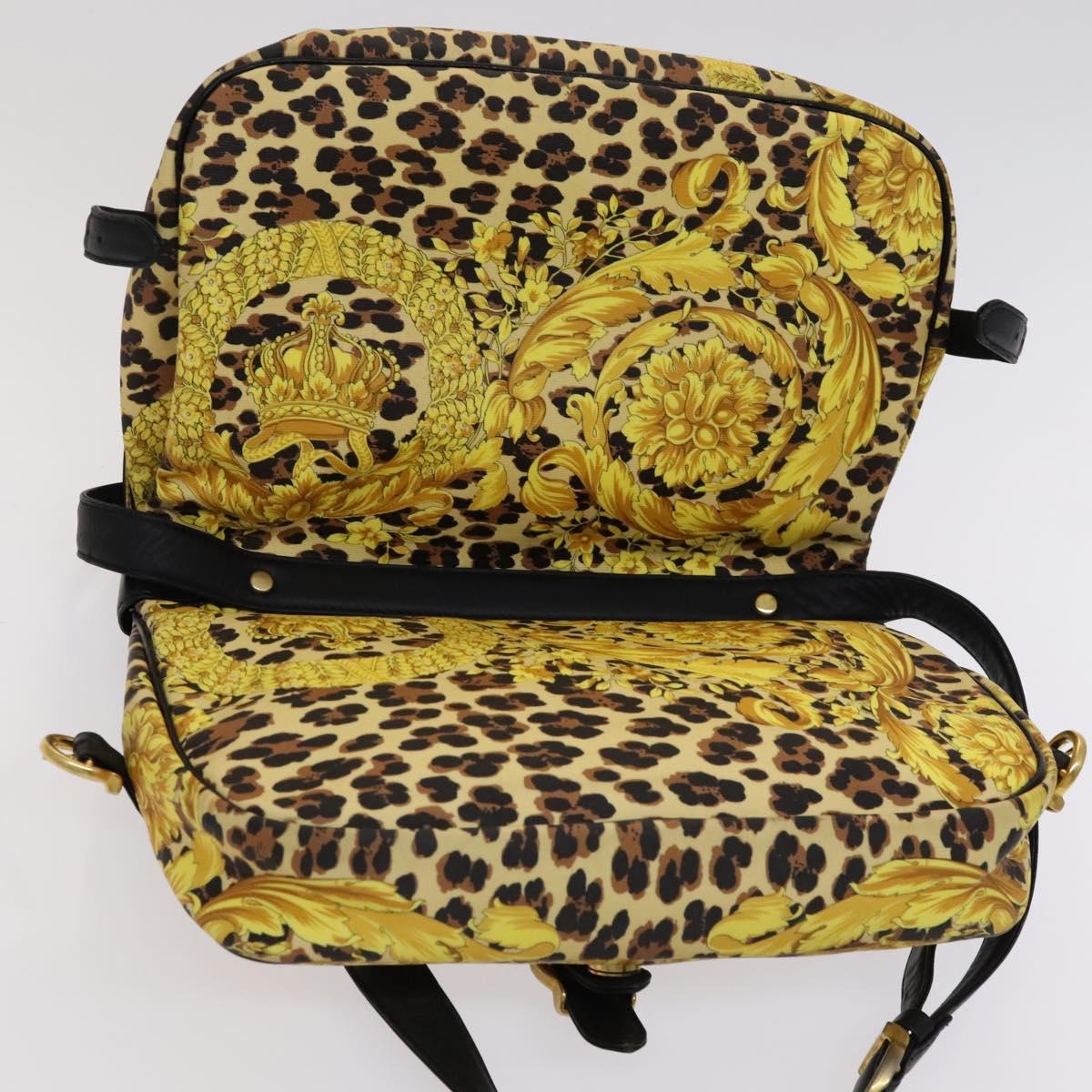 Gianni Versace Shoulder Bag PVC Leather Yellow Black gold Auth bs21999