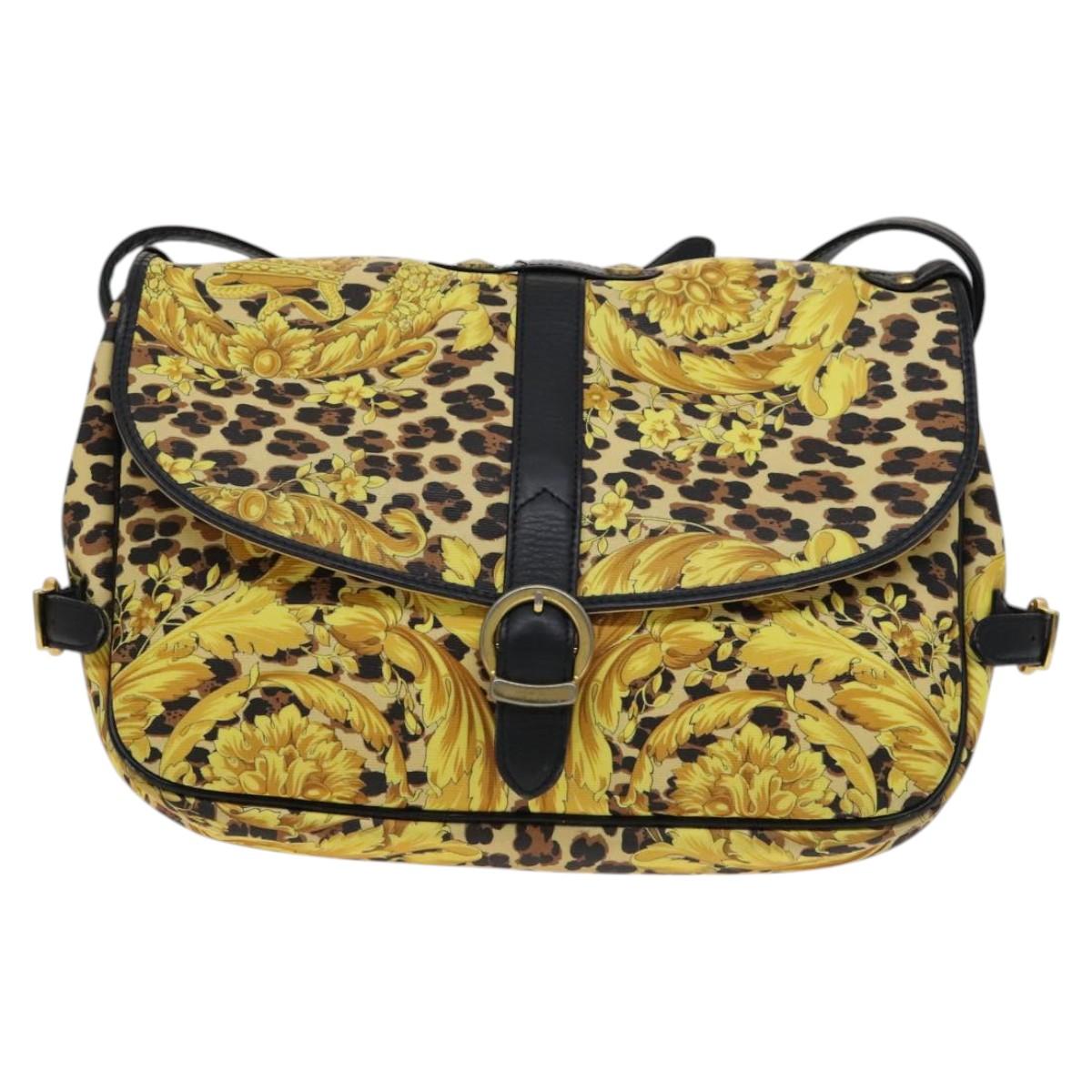 Gianni Versace Shoulder Bag PVC Leather Yellow Black gold Auth bs21999