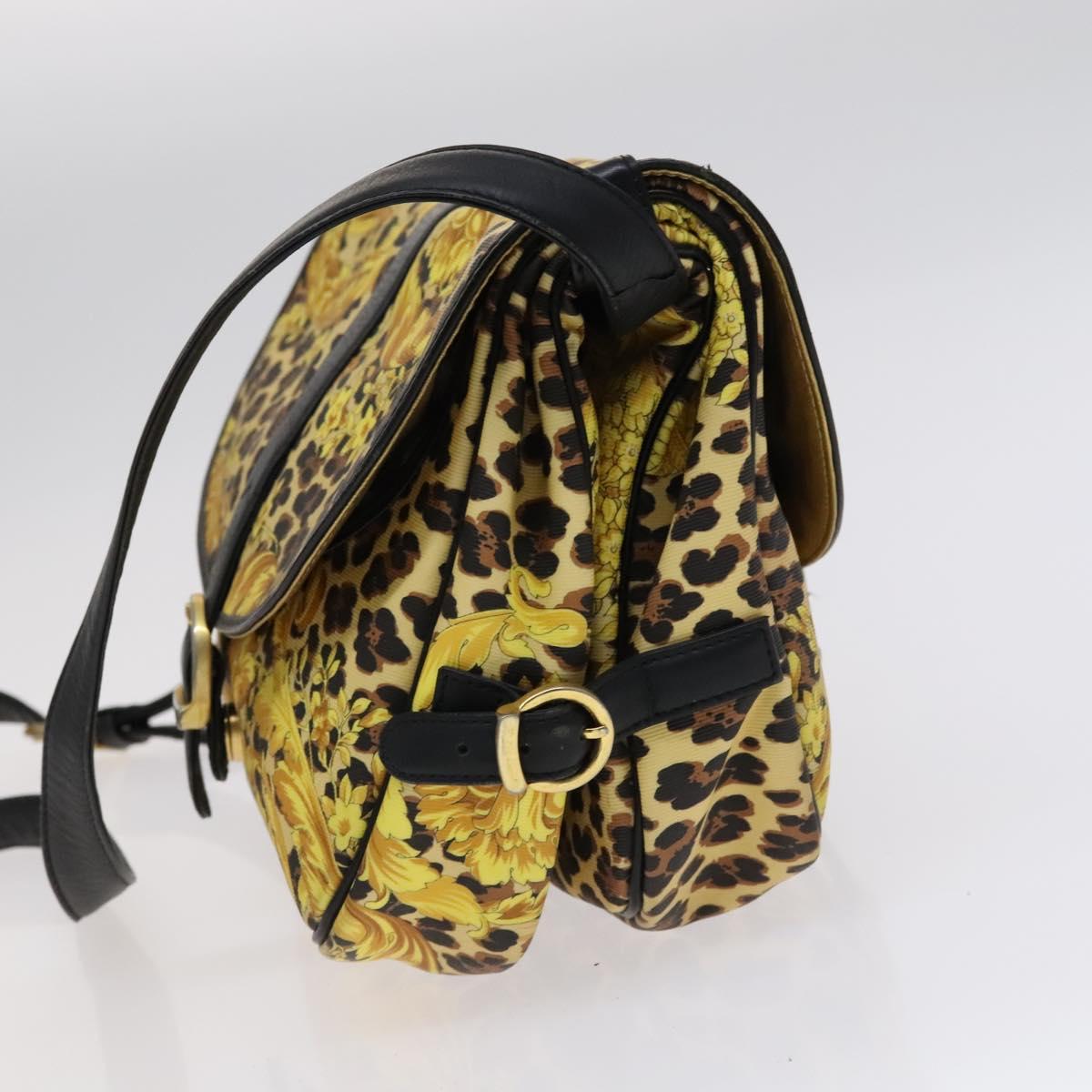 Gianni Versace Shoulder Bag PVC Leather Yellow Black gold Auth bs21999