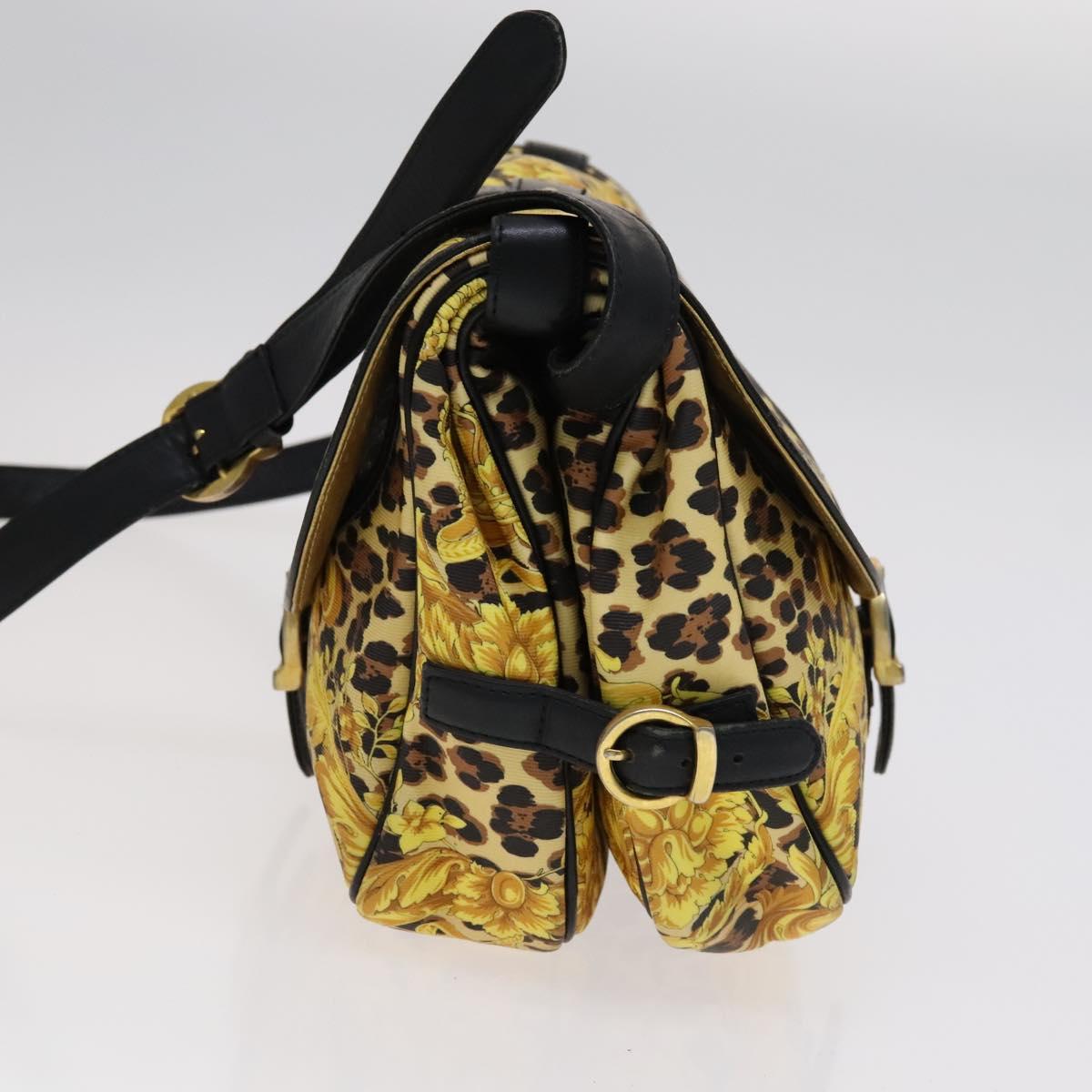 Gianni Versace Shoulder Bag PVC Leather Yellow Black gold Auth bs21999