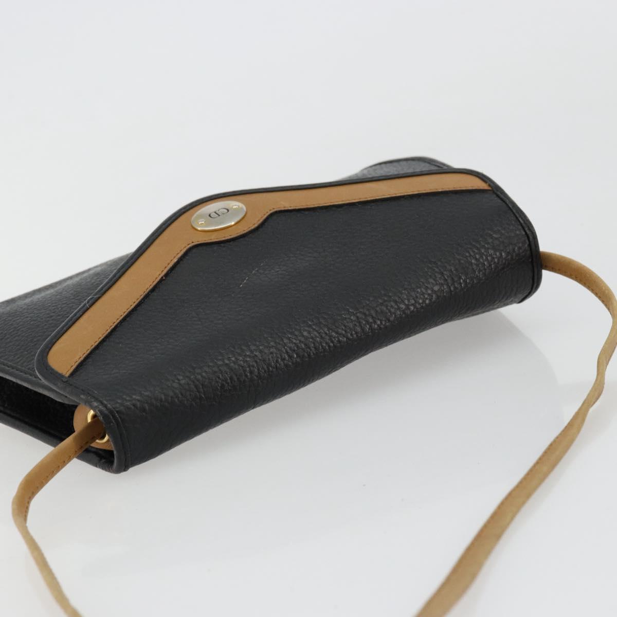 Christian Dior Shoulder Bag Leather Black Brown gold Auth bs22002