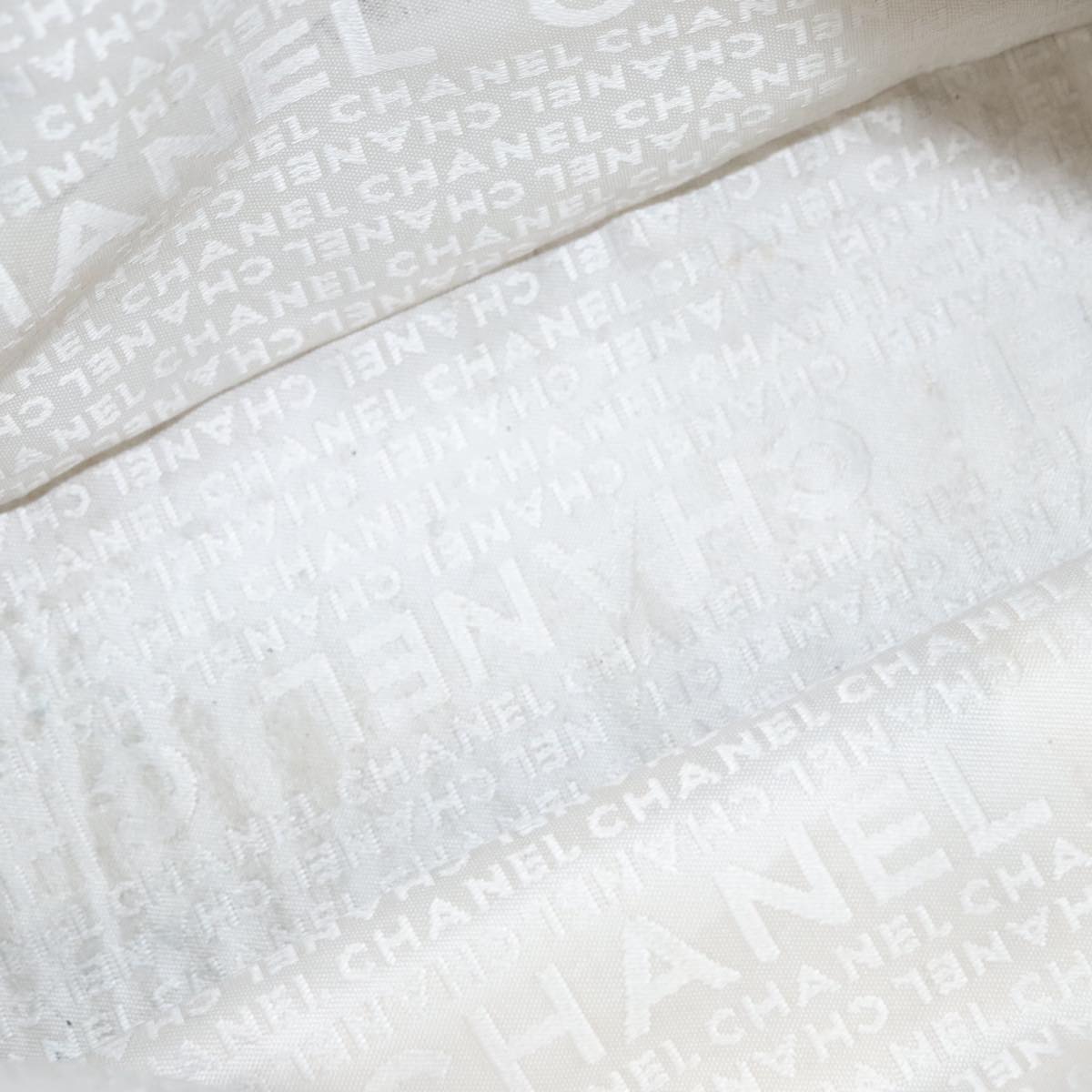 CHANEL Tote Bag Canvas White Black Silver CC Auth bs22011