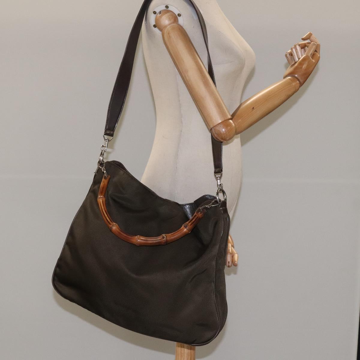 GUCCI Bamboo Hand Bag Nylon 2way Brown Silver 001 3754 15777 Auth bs22023