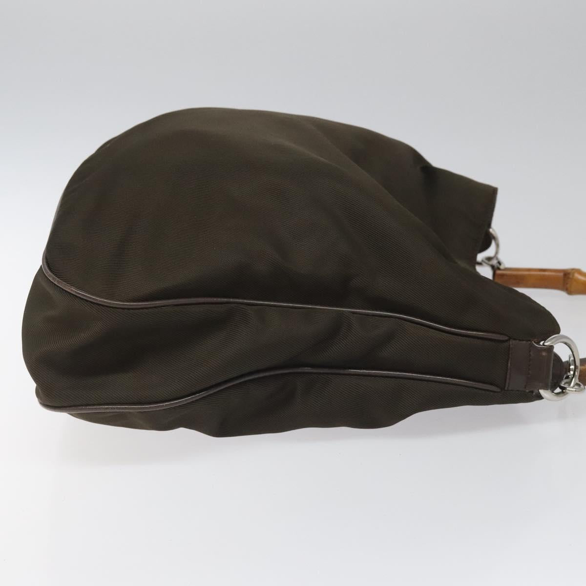 GUCCI Bamboo Hand Bag Nylon 2way Brown Silver 001 3754 15777 Auth bs22023