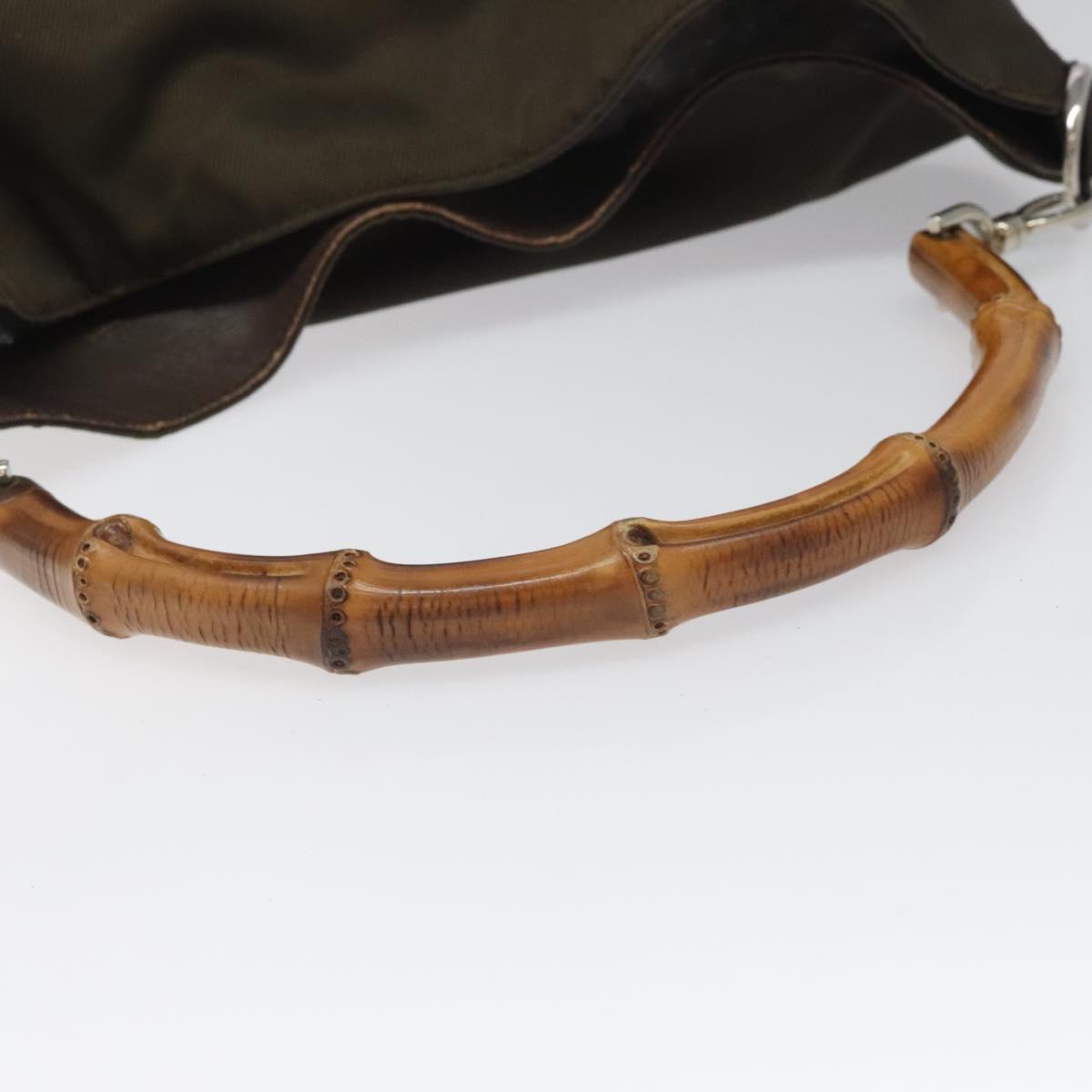 GUCCI Bamboo Hand Bag Nylon 2way Brown Silver 001 3754 15777 Auth bs22023