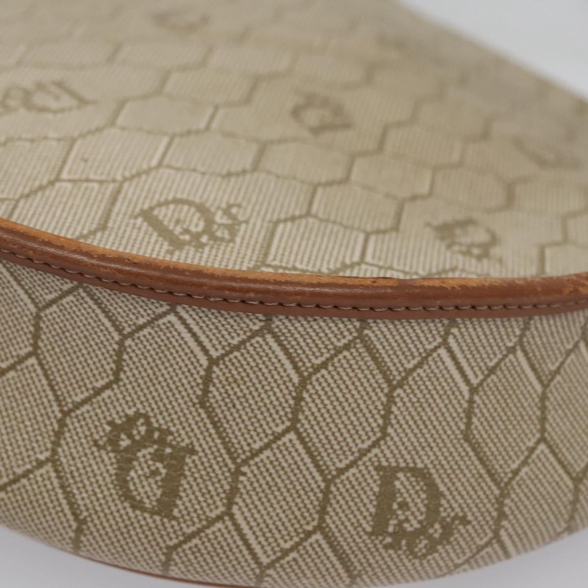 Christian Dior Honeycomb Canvas Shoulder Bag PVC Beige Gold Auth bs22027