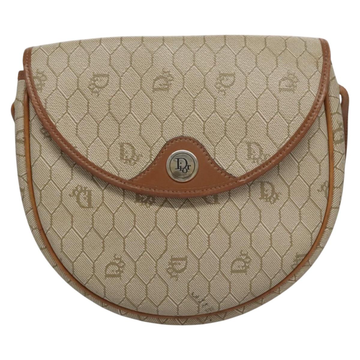 Christian Dior Honeycomb Canvas Shoulder Bag PVC Beige Gold Auth bs22027