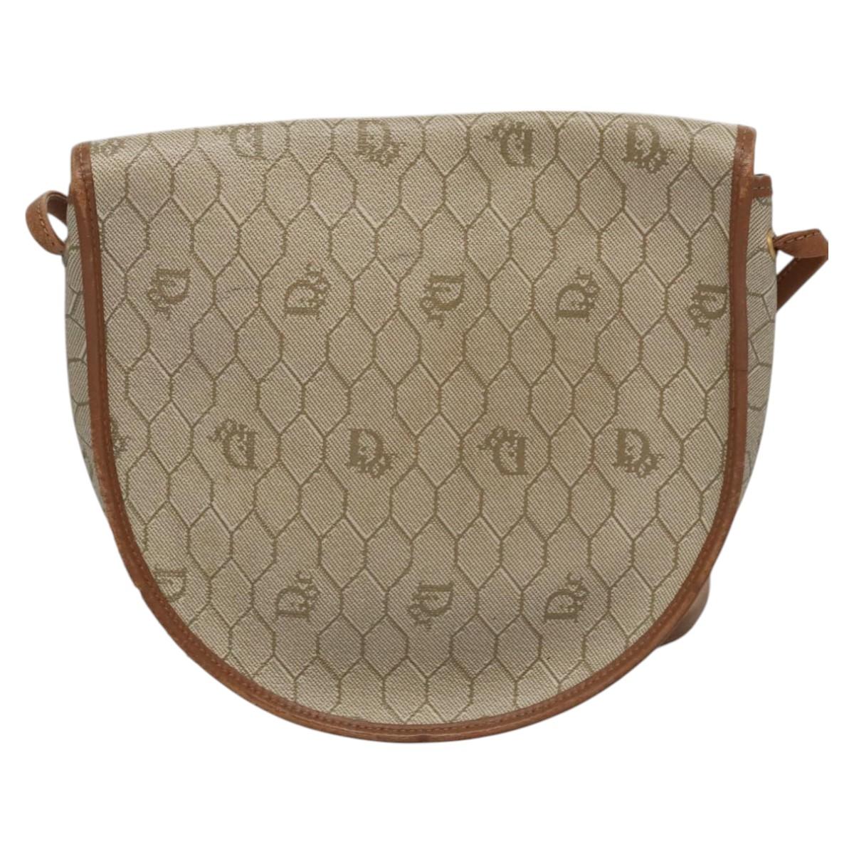 Christian Dior Honeycomb Canvas Shoulder Bag PVC Beige Gold Auth bs22027