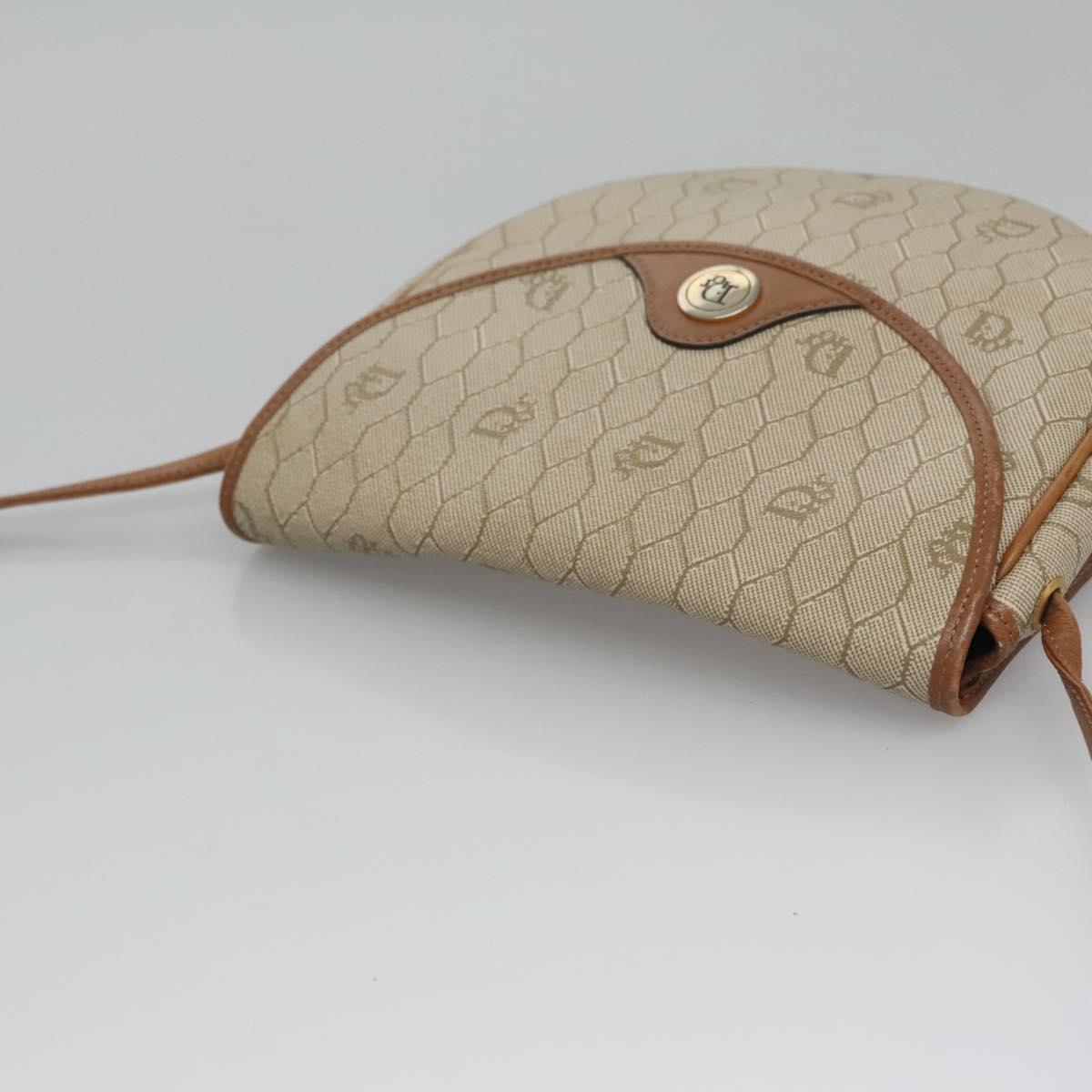 Christian Dior Honeycomb Canvas Shoulder Bag PVC Beige Gold Auth bs22027