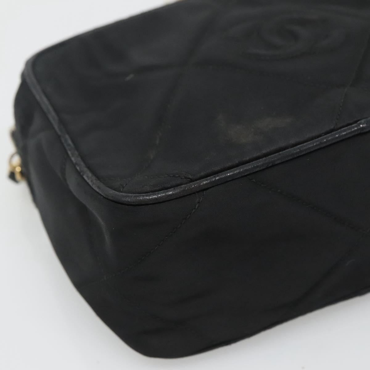 CHANEL Matelasse Chain Shoulder Bag Satin Black Gold CC Auth bs22051