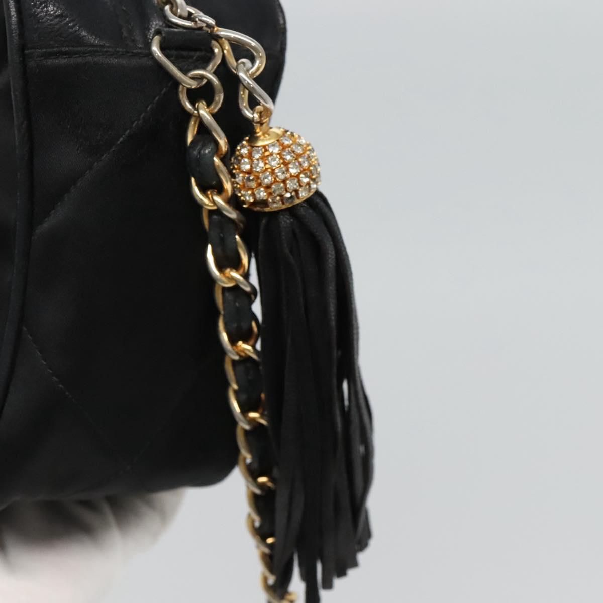 CHANEL Matelasse Chain Shoulder Bag Satin Black Gold CC Auth bs22051