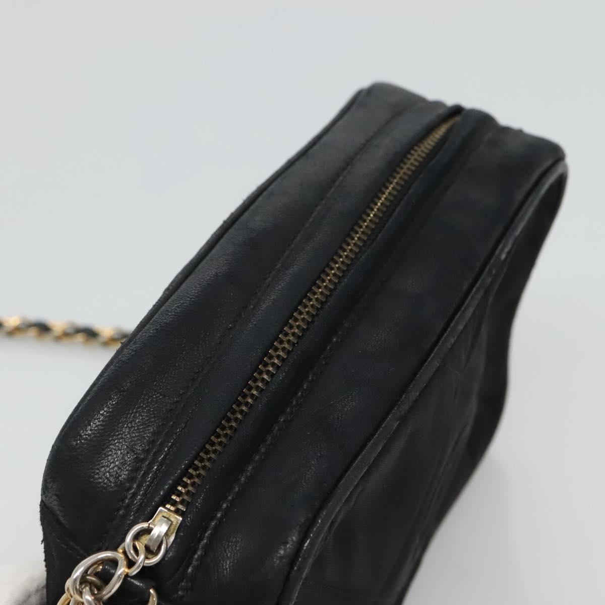 CHANEL Matelasse Chain Shoulder Bag Satin Black Gold CC Auth bs22051