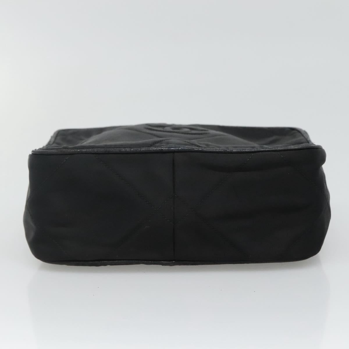 CHANEL Matelasse Chain Shoulder Bag Satin Black Gold CC Auth bs22051