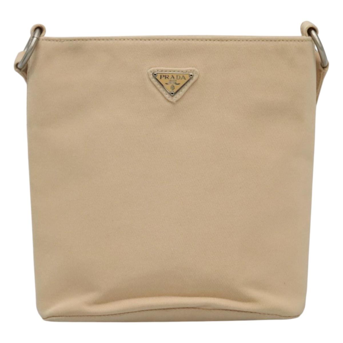 PRADA Shoulder Bag Canvas Beige Auth bs22080