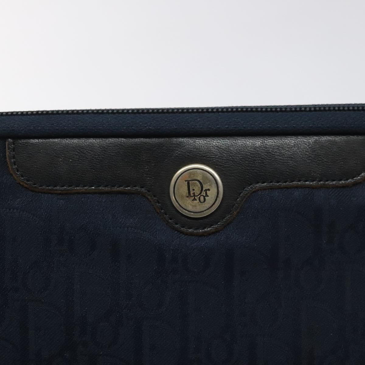 Christian Dior Trotter Canvas Clutch Bag Navy Gold Auth bs22117