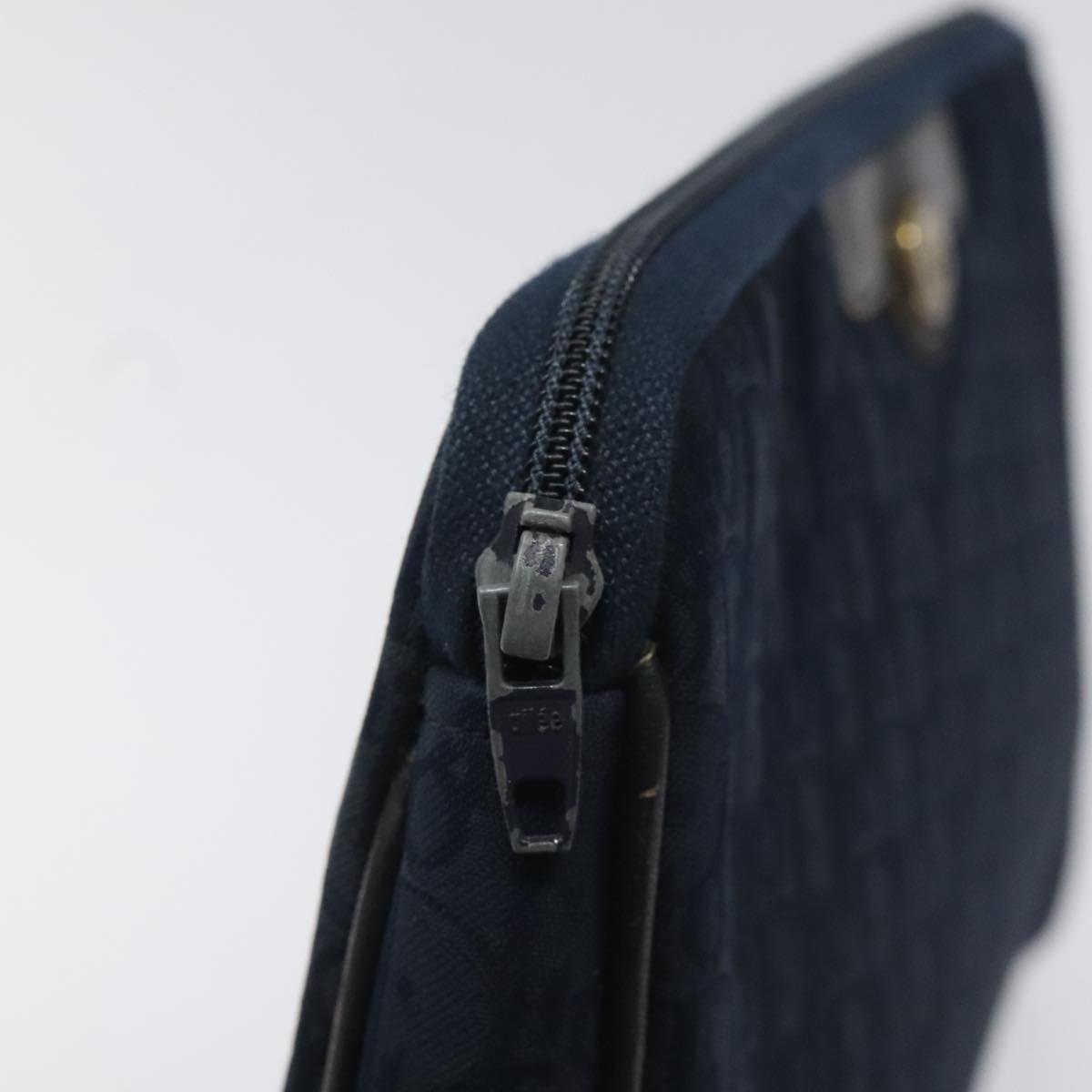 Christian Dior Trotter Canvas Clutch Bag Navy Gold Auth bs22117