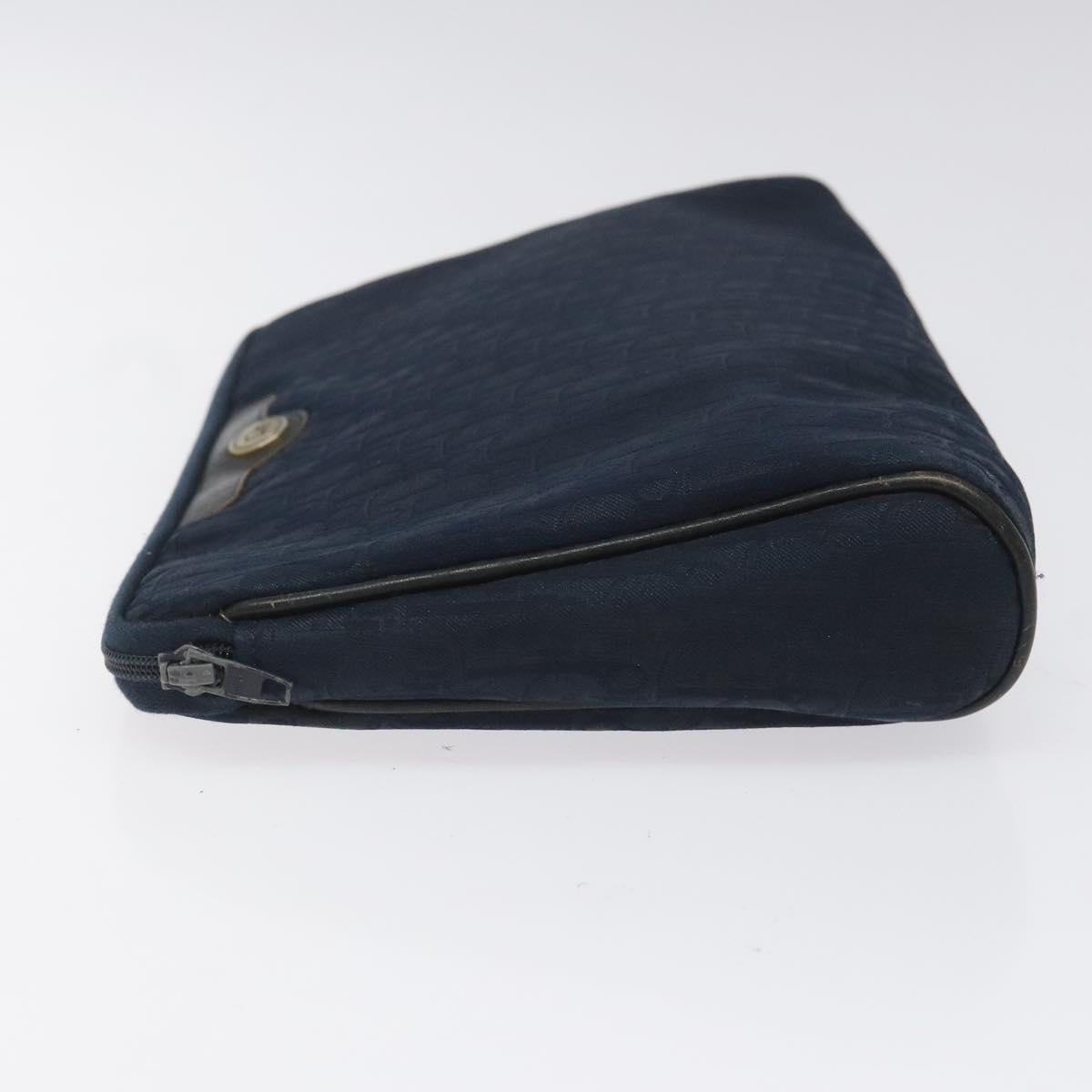 Christian Dior Trotter Canvas Clutch Bag Navy Gold Auth bs22117