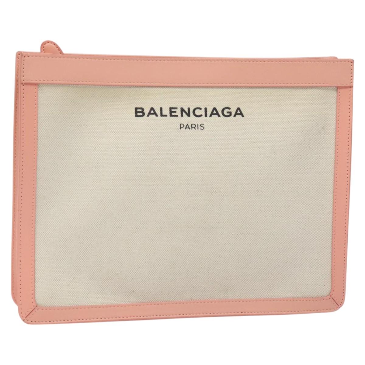BALENCIAGA Clutch Bag Canvas Pink White 410119 Auth bs22154