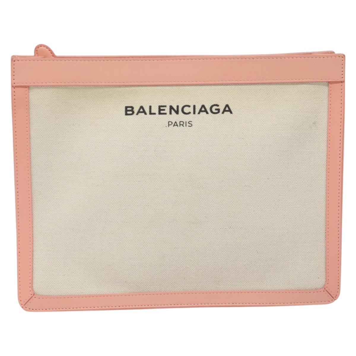 BALENCIAGA Clutch Bag Canvas Pink White 410119 Auth bs22154