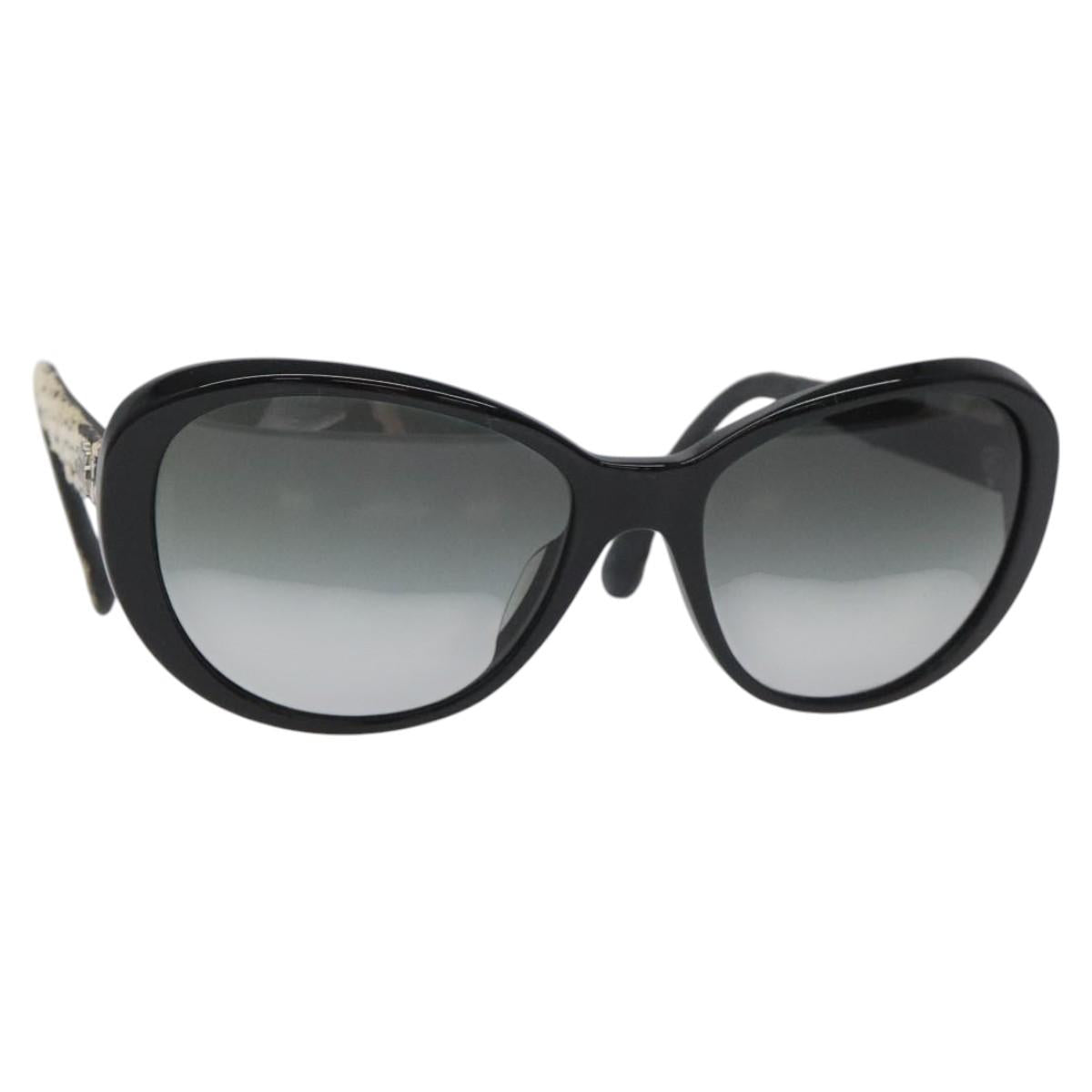 CHANEL Tweed Sunglasses Plastic Black CC Auth bs22164