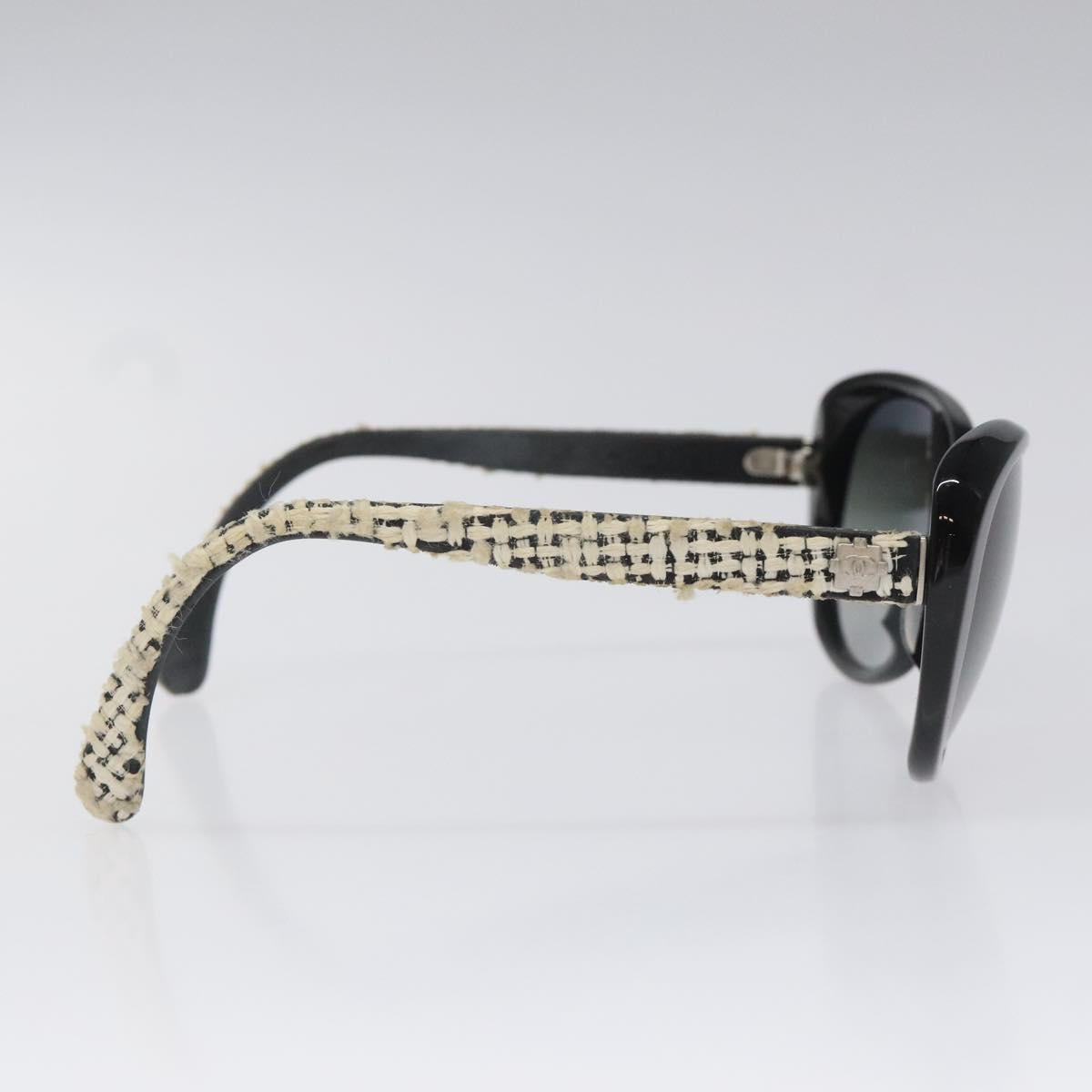 CHANEL Tweed Sunglasses Plastic Black CC Auth bs22164