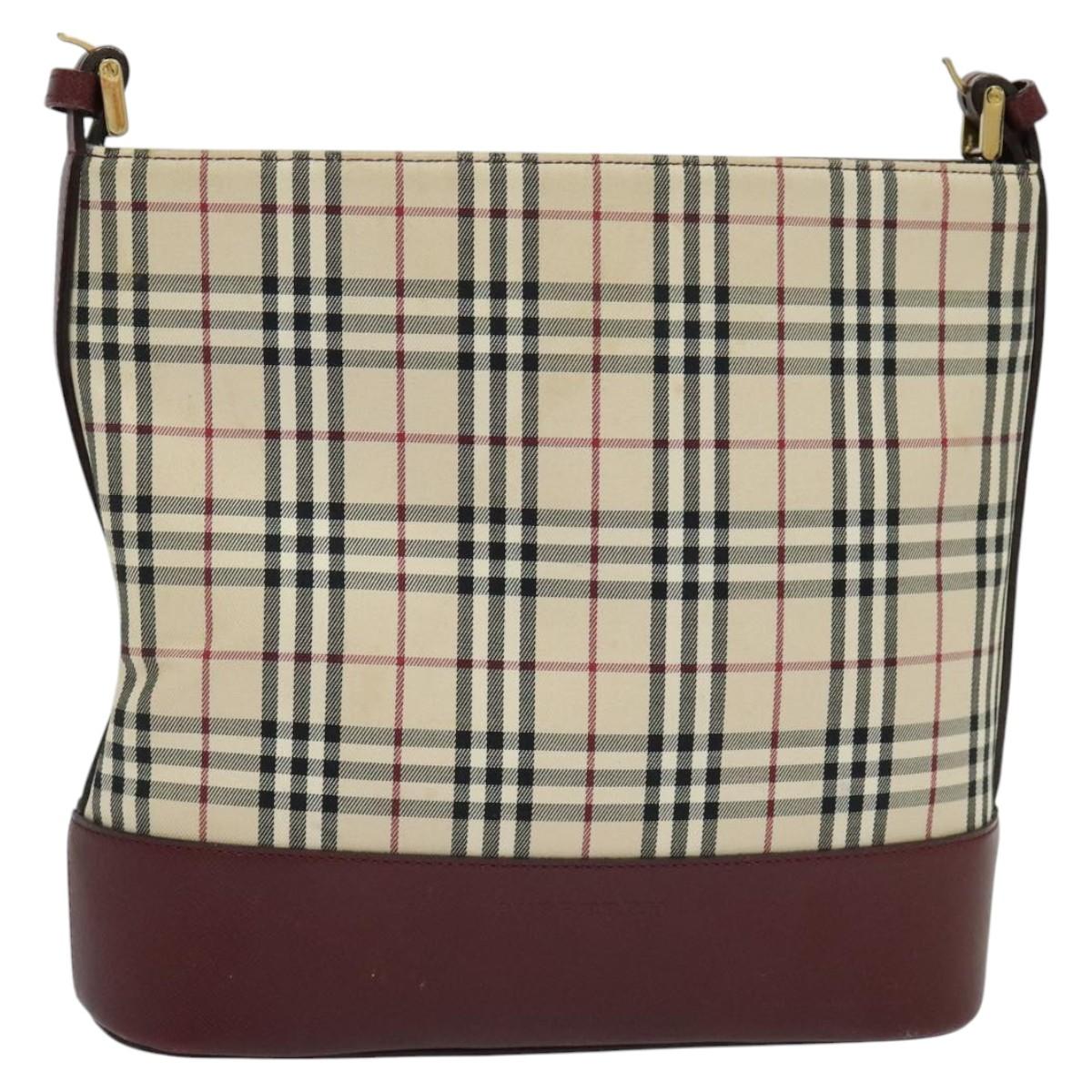 BURBERRY Nova Check Shoulder Bag Canvas Beige Red Auth bs22206