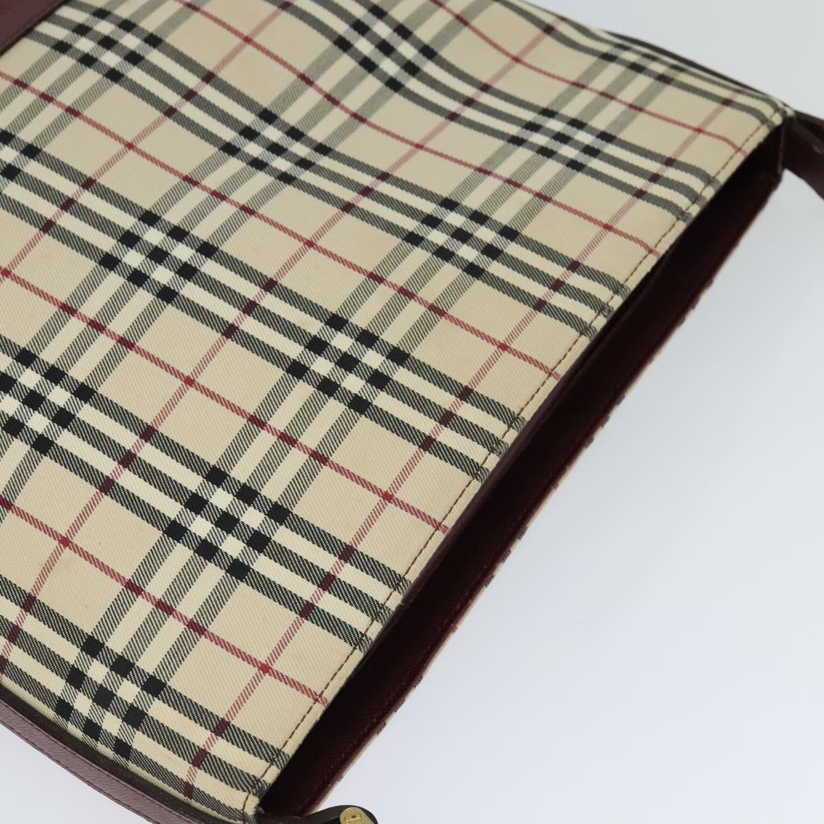 BURBERRY Nova Check Shoulder Bag Canvas Beige Red Auth bs22206