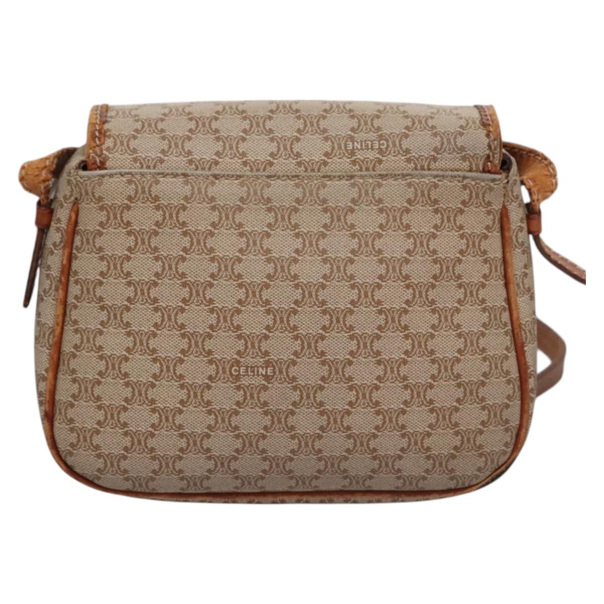 CELINE Macadam Canvas Shoulder Bag PVC Leather Beige Auth bs22230