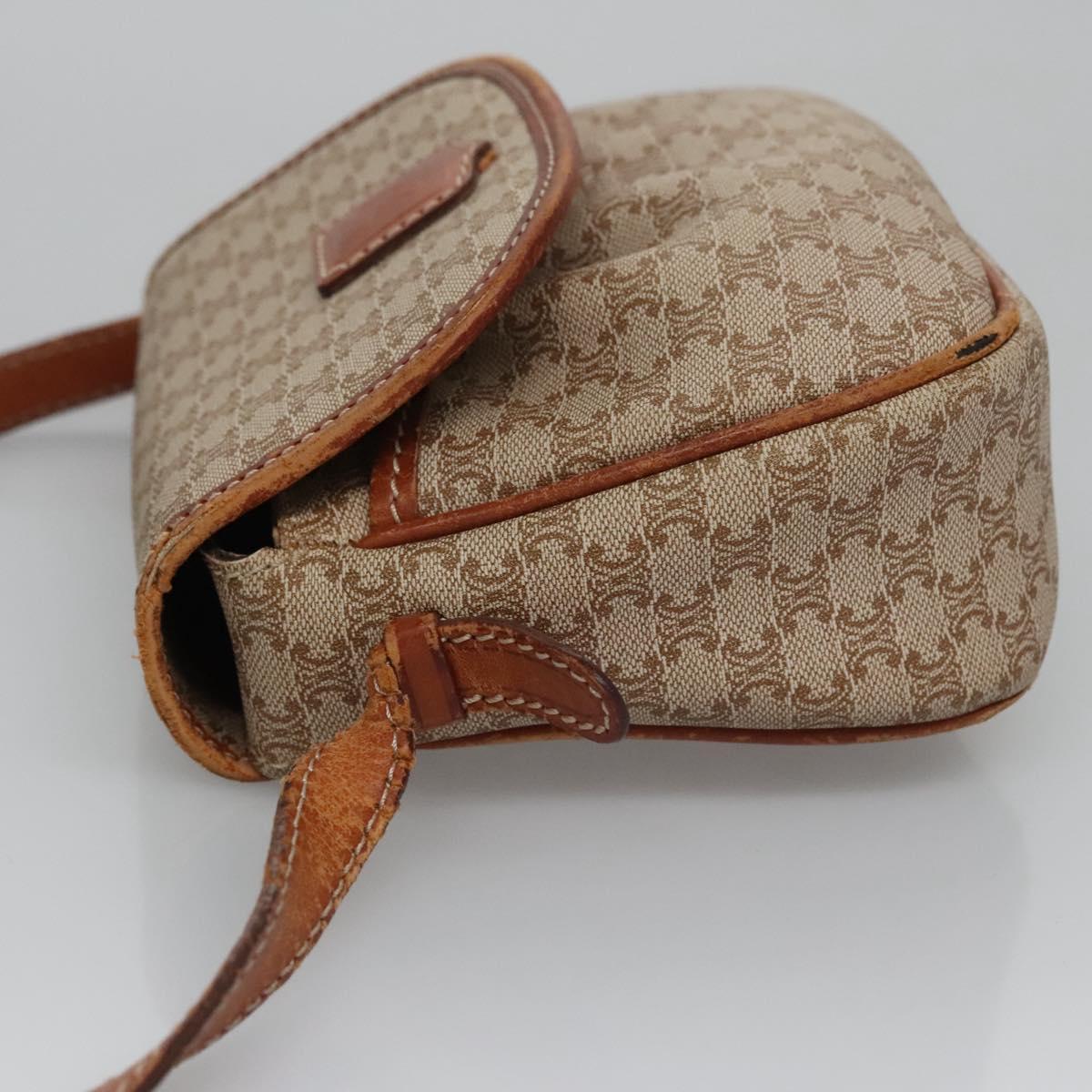 CELINE Macadam Canvas Shoulder Bag PVC Leather Beige Auth bs22230