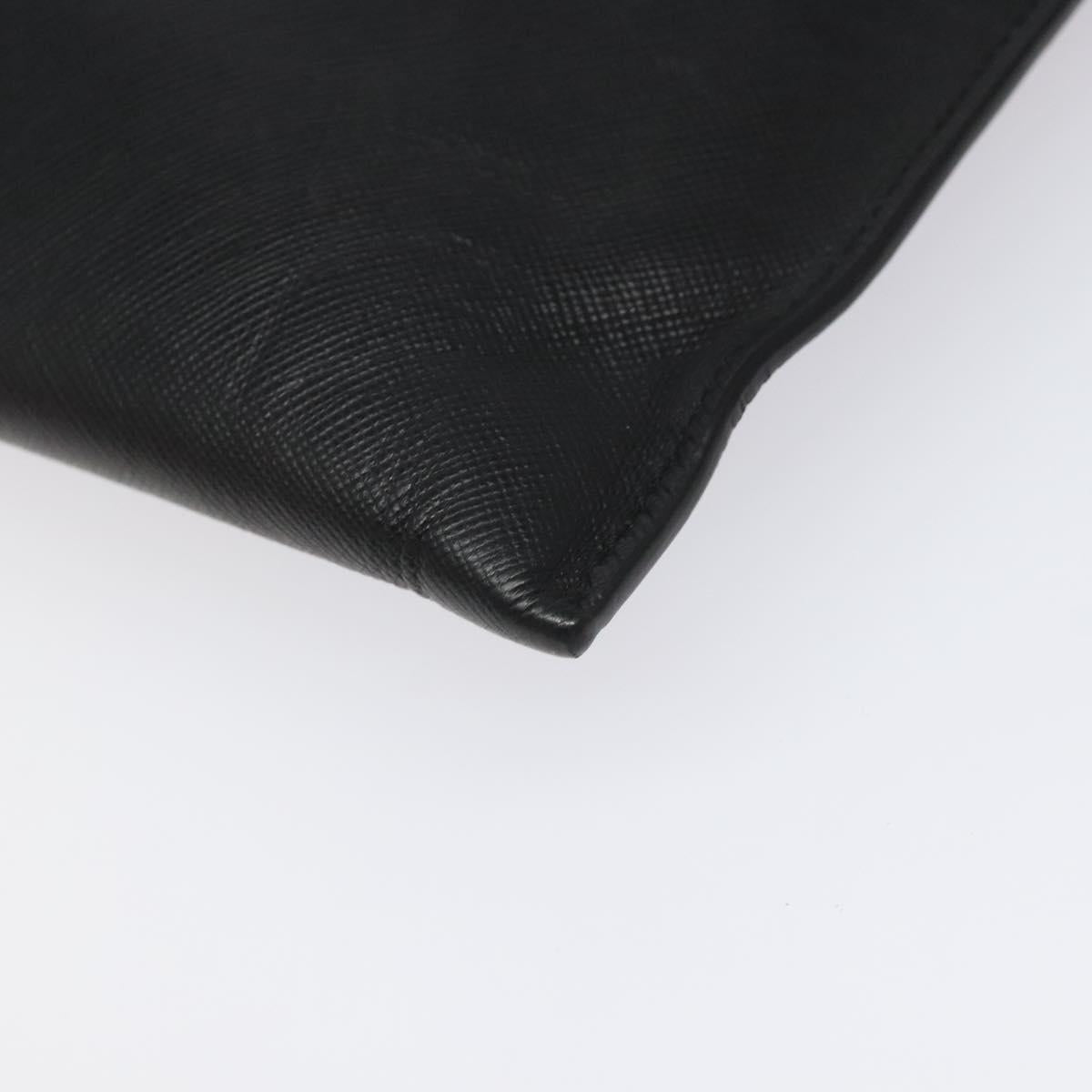 PRADA Clutch Bag Safiano Leather Black Silver Auth bs22233