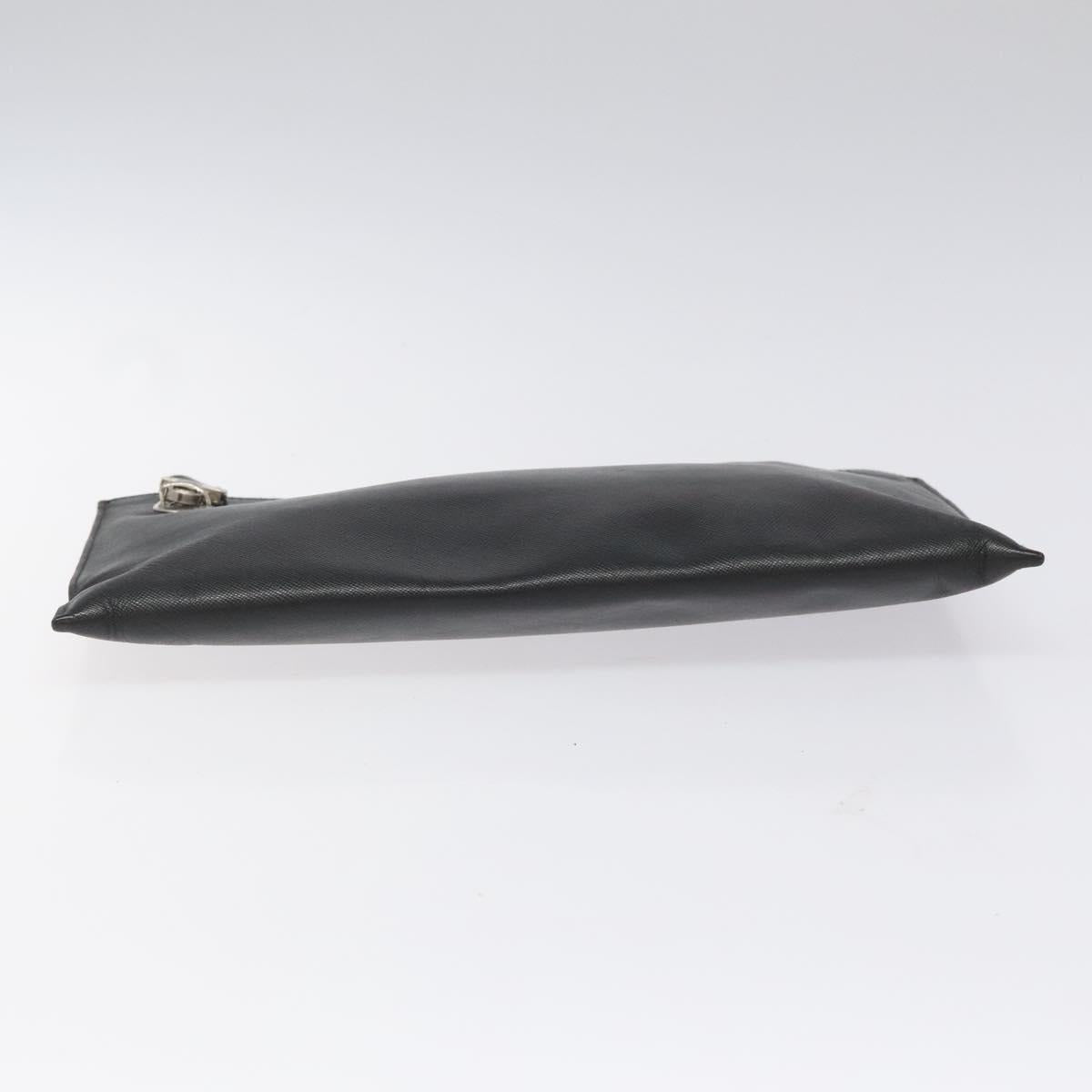 PRADA Clutch Bag Safiano Leather Black Silver Auth bs22233