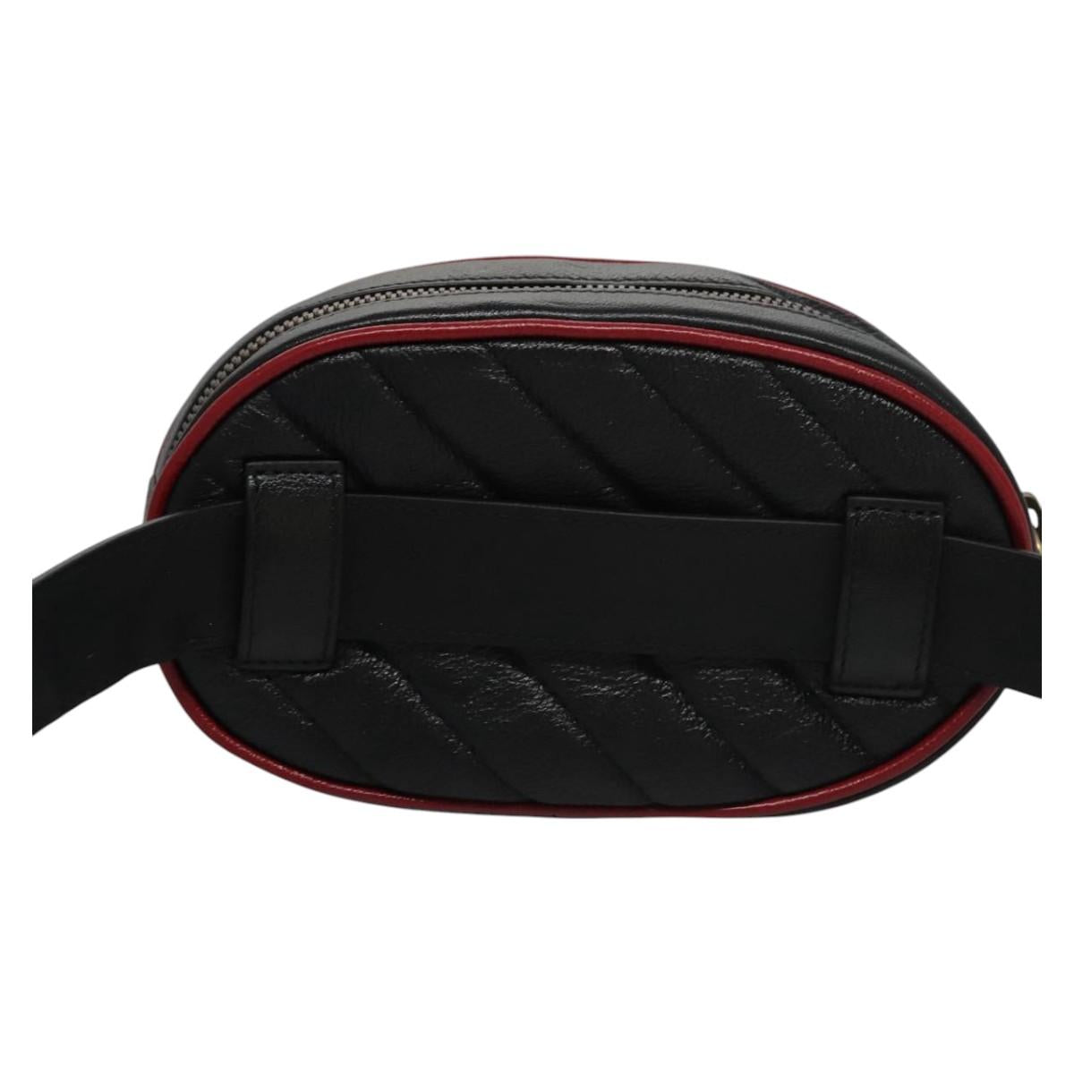 GUCCI GG Marmont Waist bag Leather Black Red Auth bs22241V