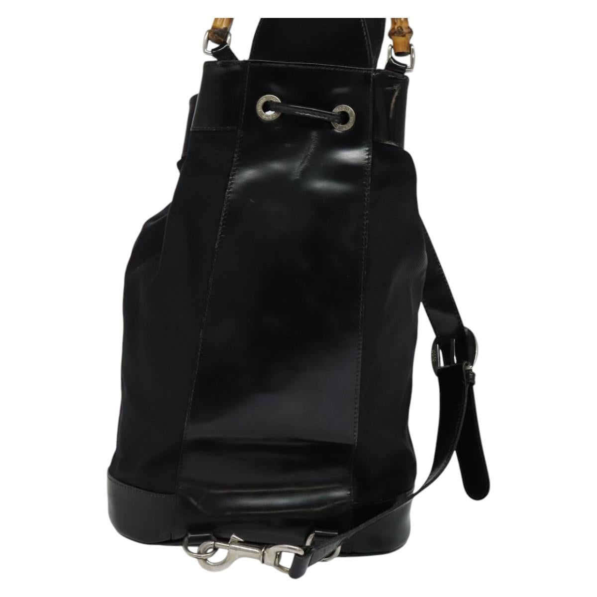 GUCCI Bamboo Body Bag Nylon Patent Leather Black Silver Auth bs22242