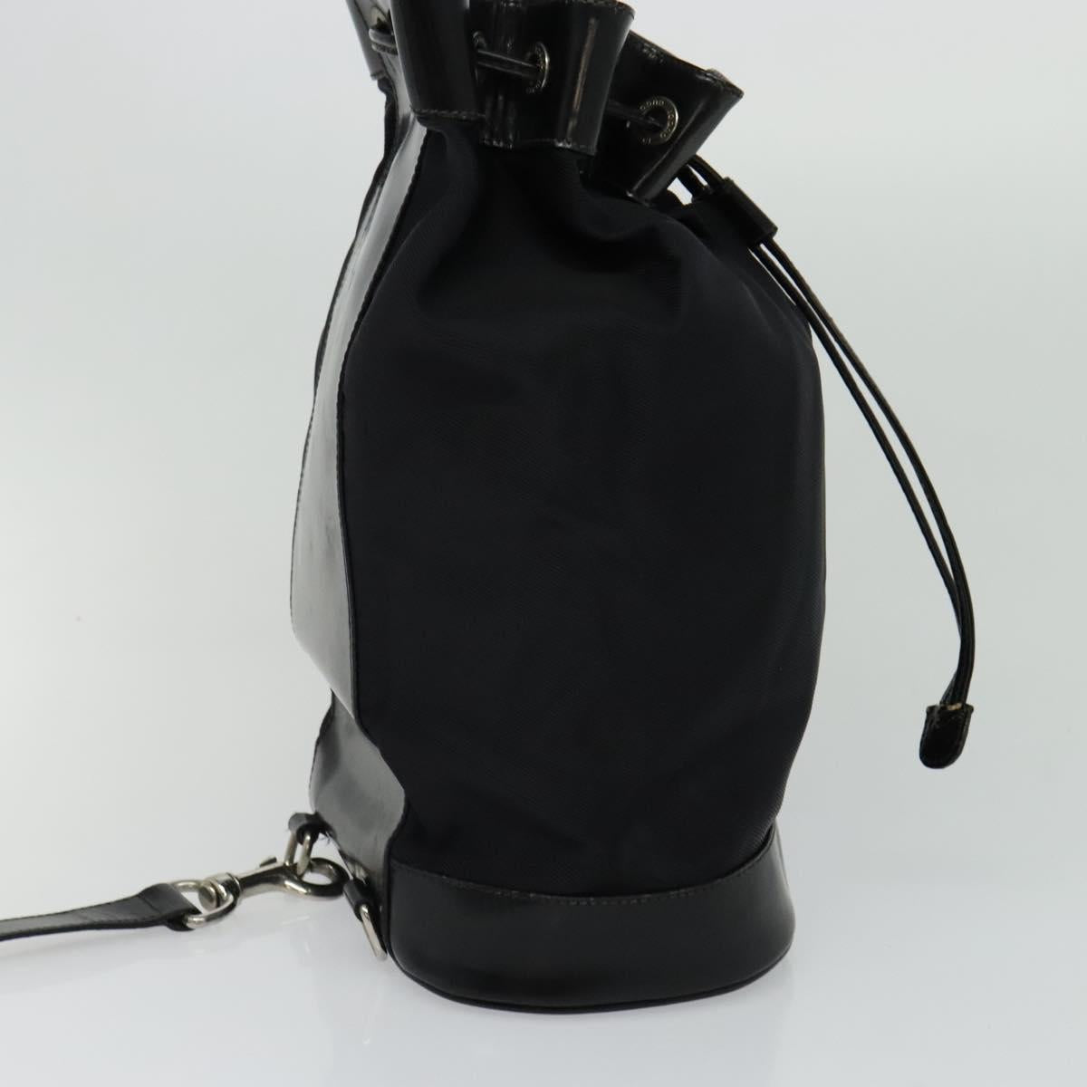 GUCCI Bamboo Body Bag Nylon Patent Leather Black Silver Auth bs22242