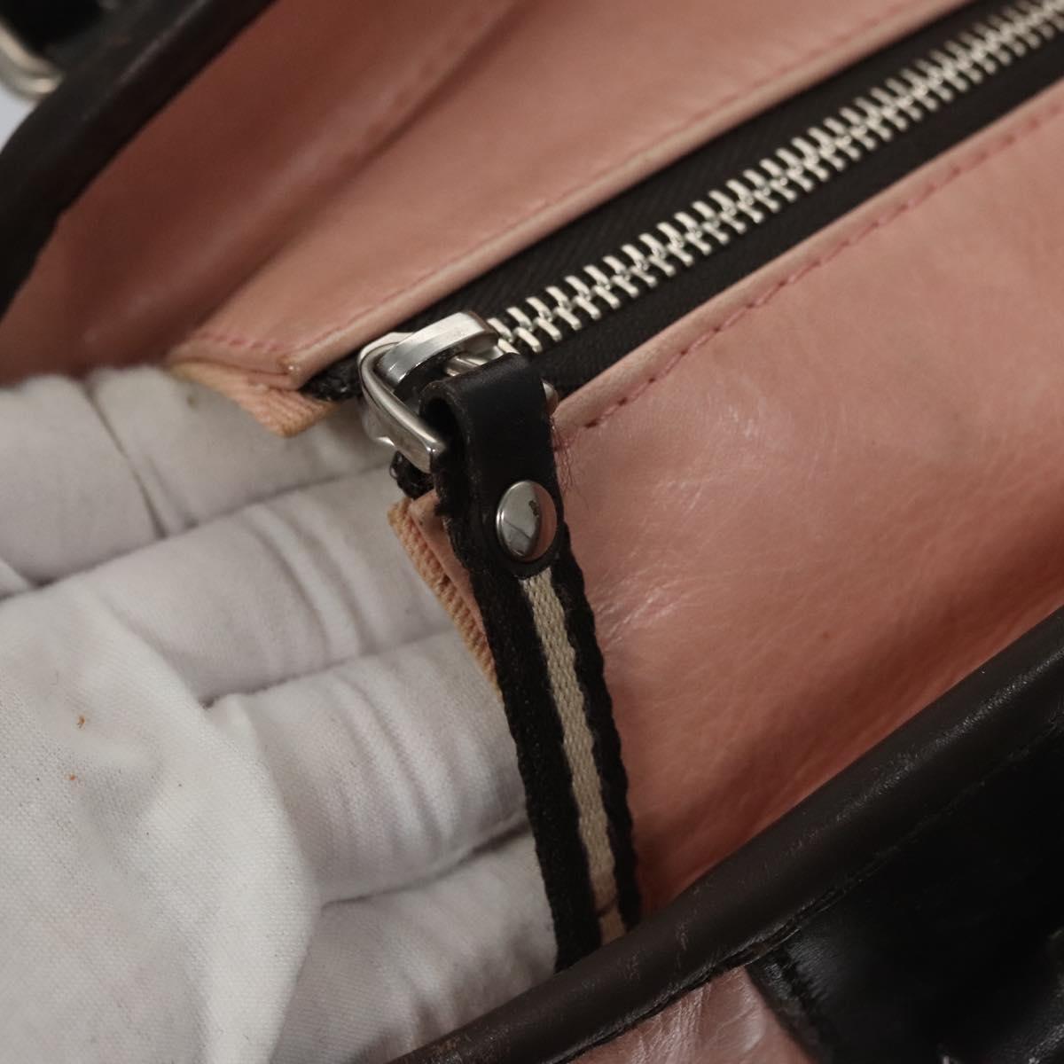 BALLY Tote Bag Leather Pink Dark Brown Silver Auth bs22247