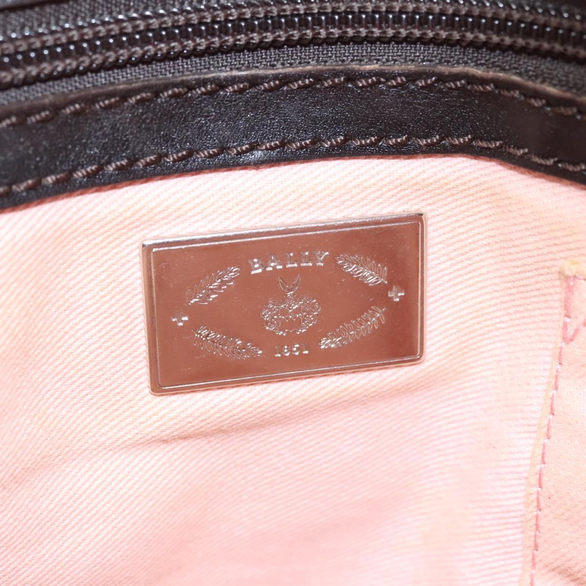 BALLY Tote Bag Leather Pink Dark Brown Silver Auth bs22247